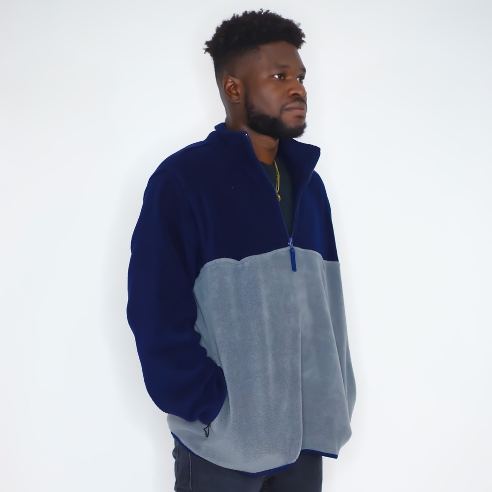 Gray and navy blue pullover sweater